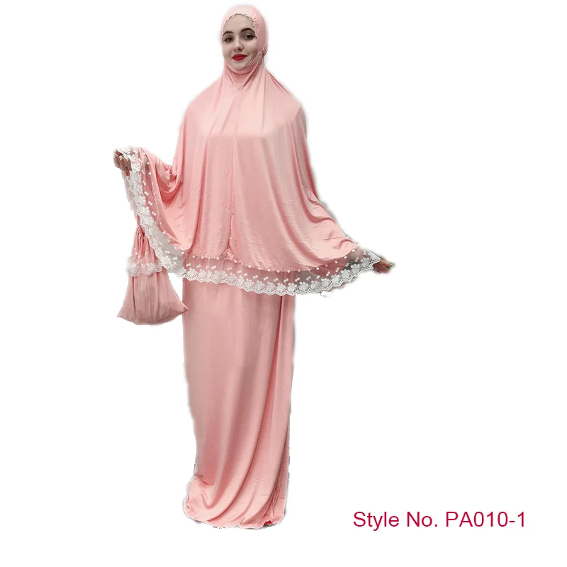 Pink Lace Khimar Мусульманская женская молитвенная одежда Khimar юбка комплект длинное платье хиджаб Арабская абайя Jilbab Niqab Afghanistan Clothes For Namaz - Цвет: Pink Lace Khimar