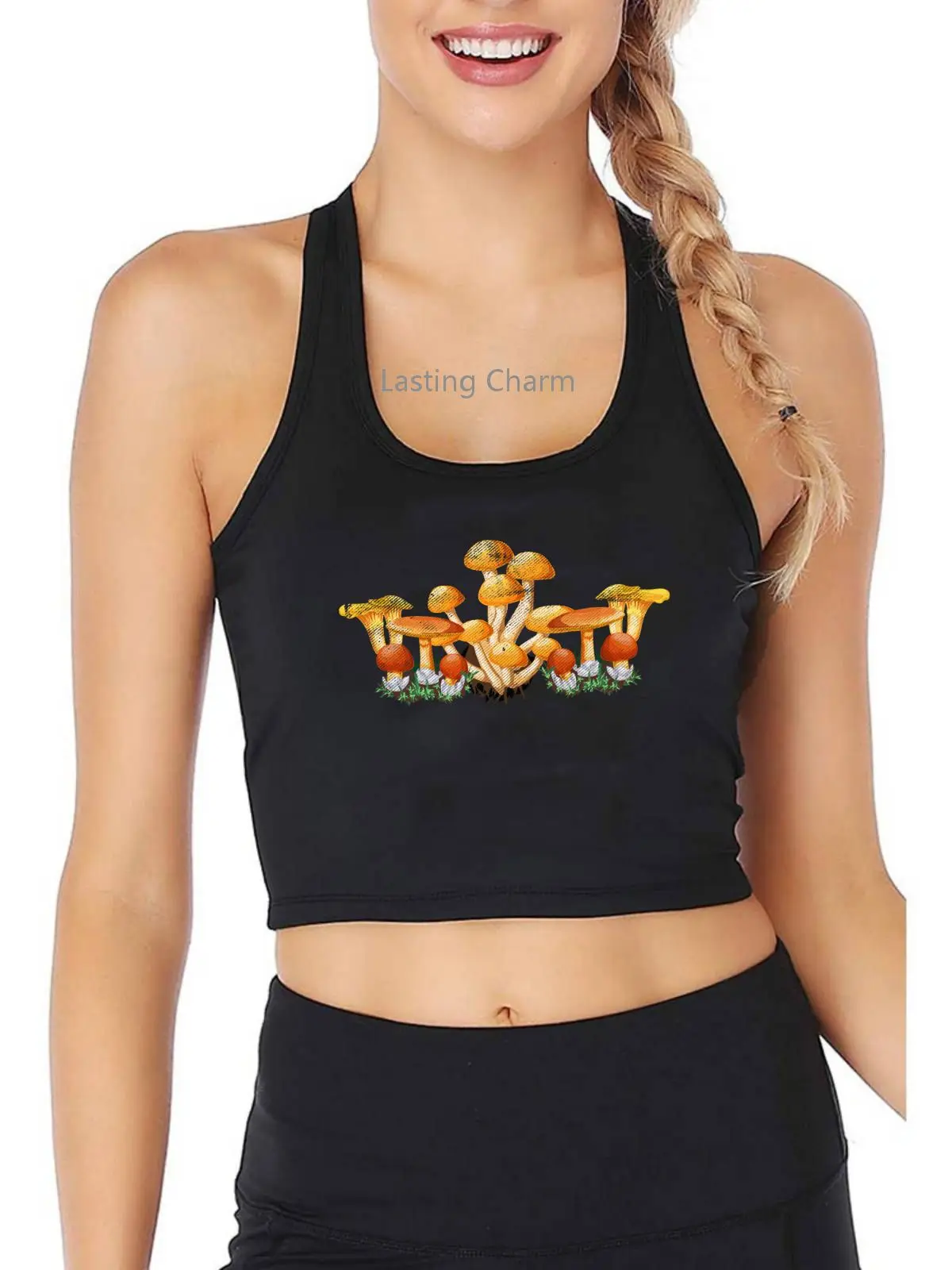 

Colorful Mushroom Aesthetic Harajuku Printing Crop Tank Women's Gym Yoga Sports Workout Crop Tops Natural Gift Tops