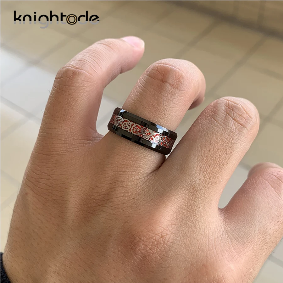 8 мм черное вольфрамовое кольцо из нержавеющей стали с инкрустацией дракона для