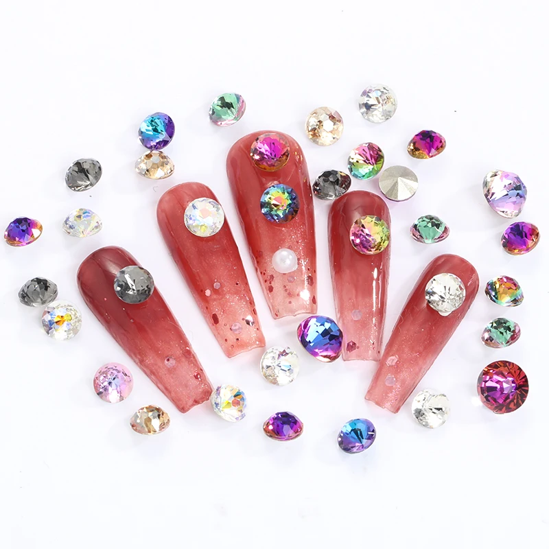 

6/8mm 10Pcs 3D Chrysanthemum Round AB Crystal Rhinestones For Nail Jewelry Nail Parts Gold Gems Glass Beads Bulk Nail Supplies