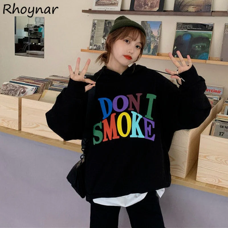 

Hoodies Women Couple Lovely Leisure Hooded Stylish Ulzzang Letter Baggy College Daily Spring Comfort Design Simple All Match Ins