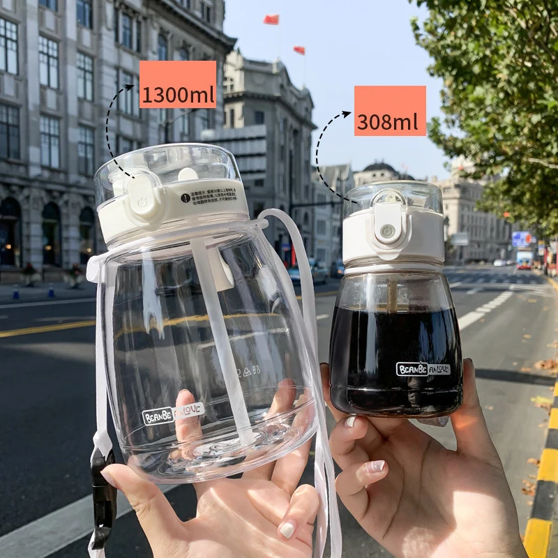 

Portable Strap Straw Water Cup Lovely High Capacity Plastic Cup Outdoor Movement Student Water Cup