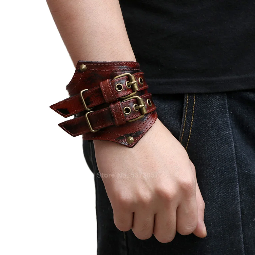 Кожаный панк браслет для мужчин и женщин ювелирная Пряжка средневековые