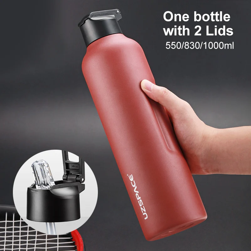 Термос из нержавеющей стали портативная бутылка для воды с соломинкой 2 крышки