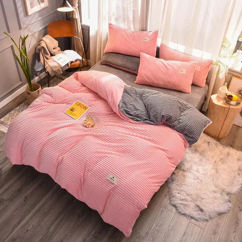 Новый волшебный бархатный флисовый комплект постельного белья 4 шт. полосатый