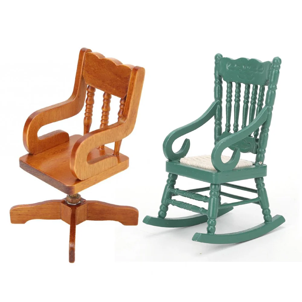 Миниатюрное вращающееся кресло 1:12 деревянный учебный стол качалка кукольный