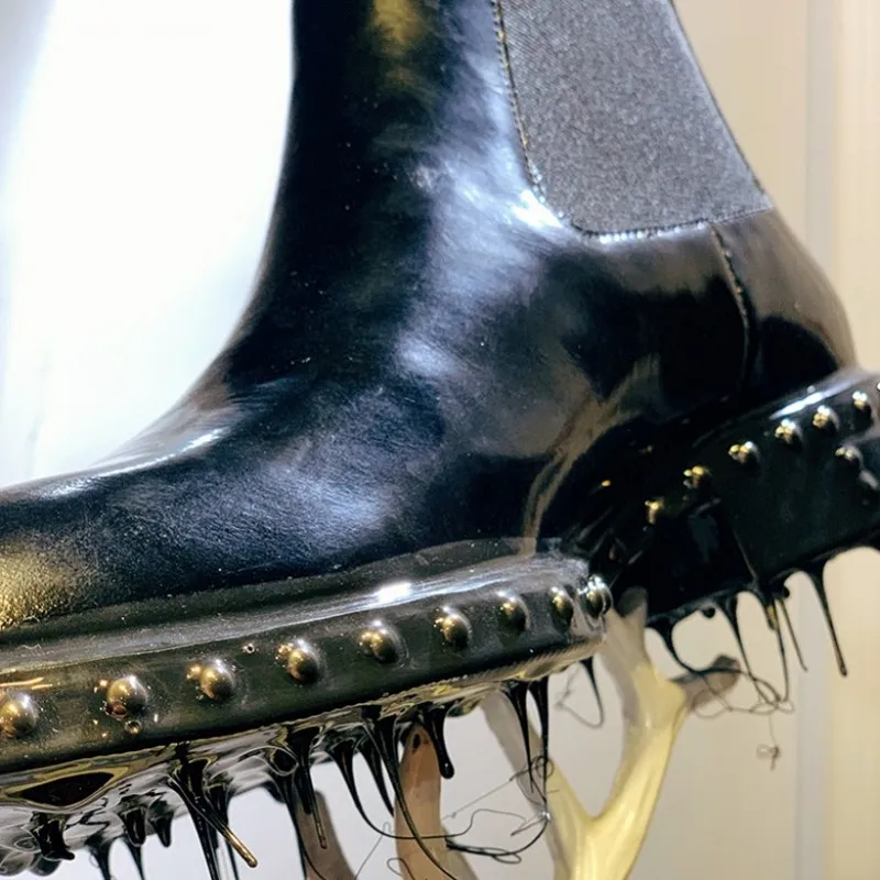 Ботинки Челси мужские с заклепками дизайнерские брендовые ботинки острым носком