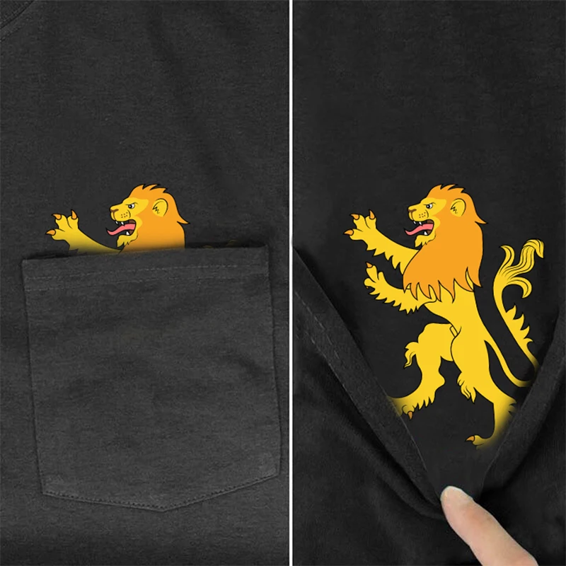 Хлопковая футболка модная брендовая летняя с карманами и принтом льва мужские