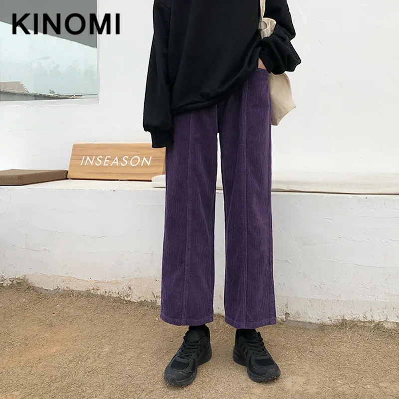 KINOMI осень зима вельвет фиолетовый цвет женские прямые штаны высокая талия