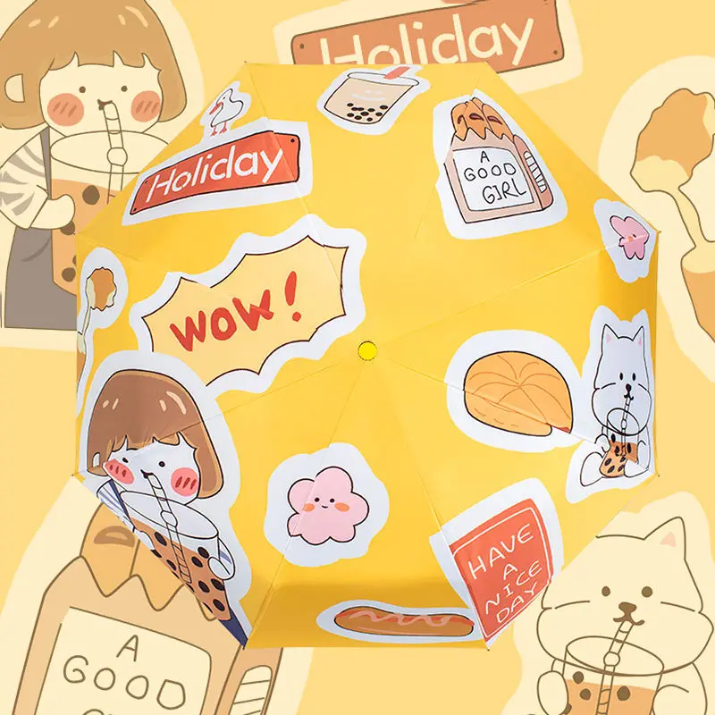 

Full automatic Korean version lovely sun umbrella student girl sunny rain dual purpose umbrella folding sunscreen anti