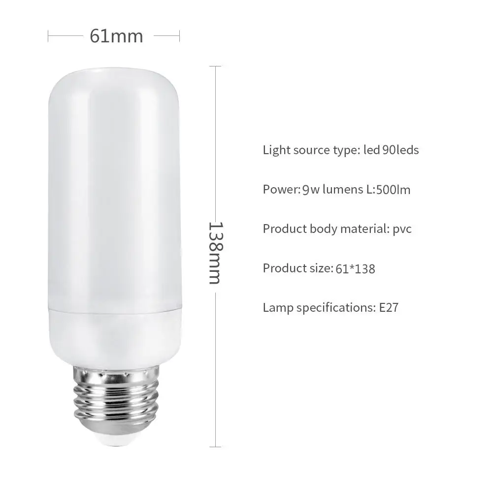 E27 большой светодиодный светильник с имитацией пламени 3 режима + гравитационный