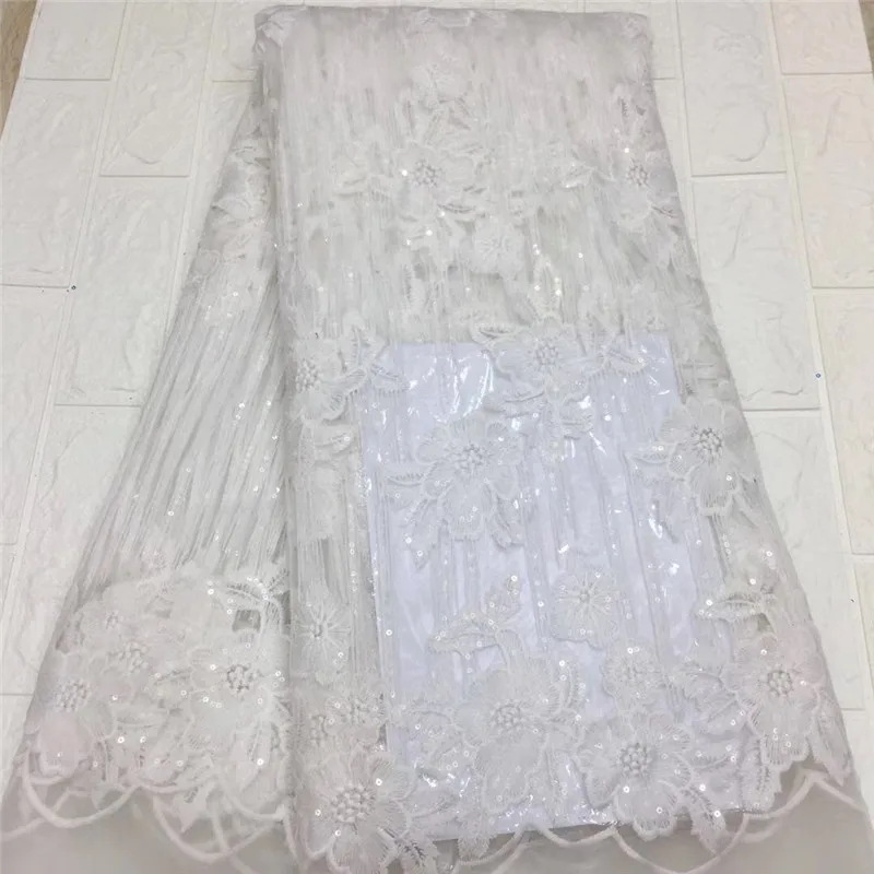 

Nigerian Sequins Lace Fabrics 2019 High Quality Lace African Net Lace Fabric Wedding French Tulle Lace Material For Women white