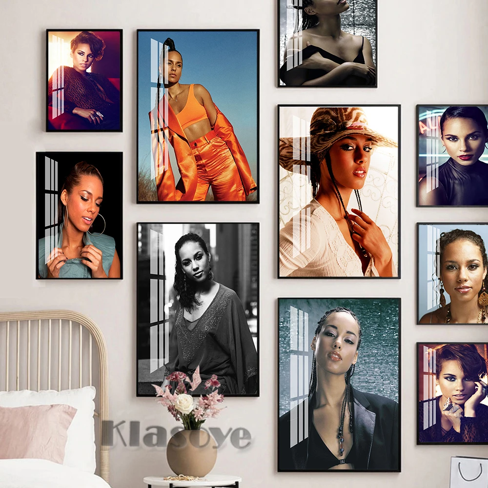 

Alicia Keys Singer Poster Music Star Art Prints Wall Stickers Fashion Magazine Album Canvas Painting Bar Pub Modern Home Decor