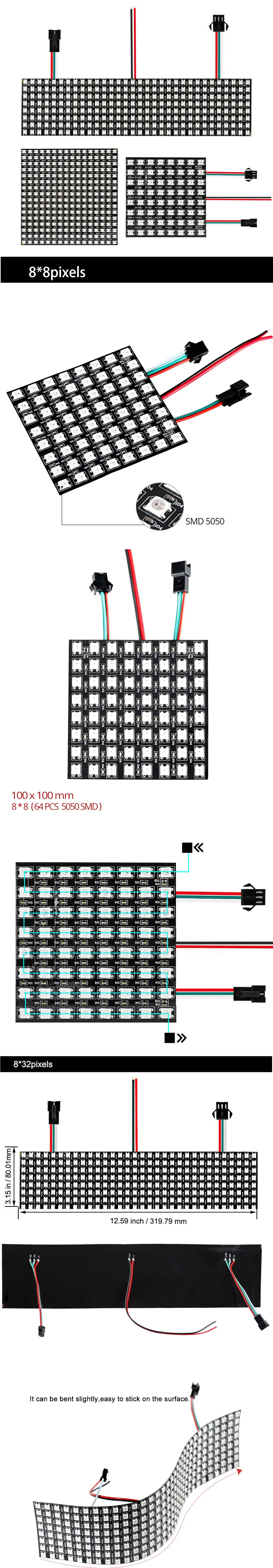 DC 5 В WS2812B светодиодная цифровая панель матричный гибкий экран 5050 RGB запрограммированные индивидуально адресуемые пиксели Led 8*8,16*16,8*32
