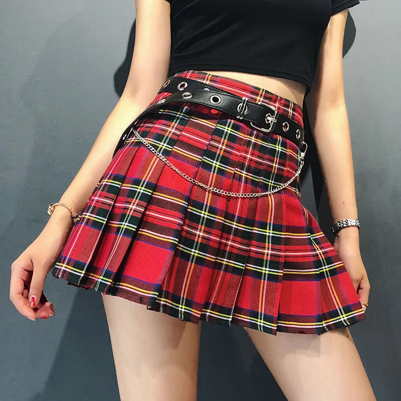Женская модная юбка в стиле Харадзюку милая зеленая красная клетчатая