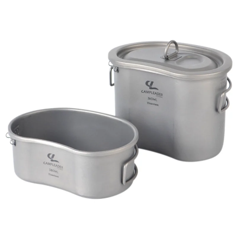 

2 In 1 Outdoor Camping Pure Titanium Lunch Box Pot Bowl Folding Handle Cup Lunch Box Hiking Picnic Cookware Army Kit Tools
