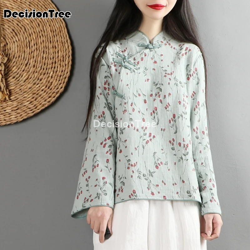 2021 классическая китайская женская хлопковая льняная блузка рубашка с длинным