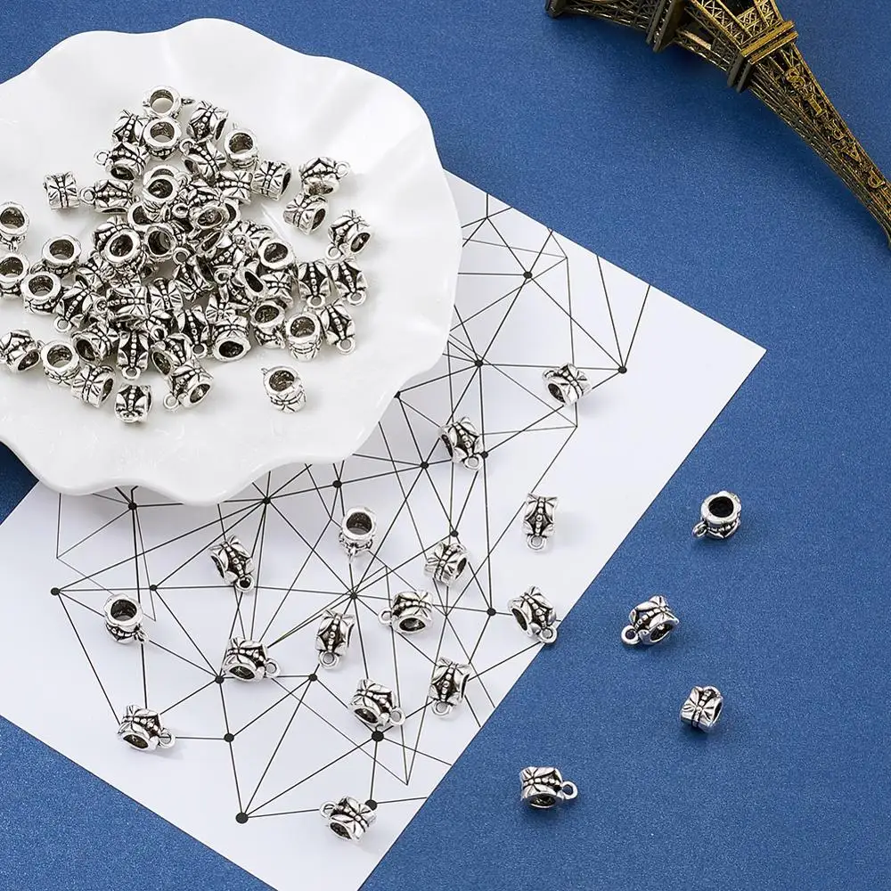 100 шт. Тибетский Стиль пустотелая чашка бусины под залог античный Серебристый