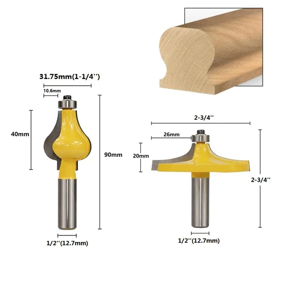 

2 pcs 1/2 12.7 '(mm) guided rod bearing handrail router bit milling cutter carpentry molding router bit set