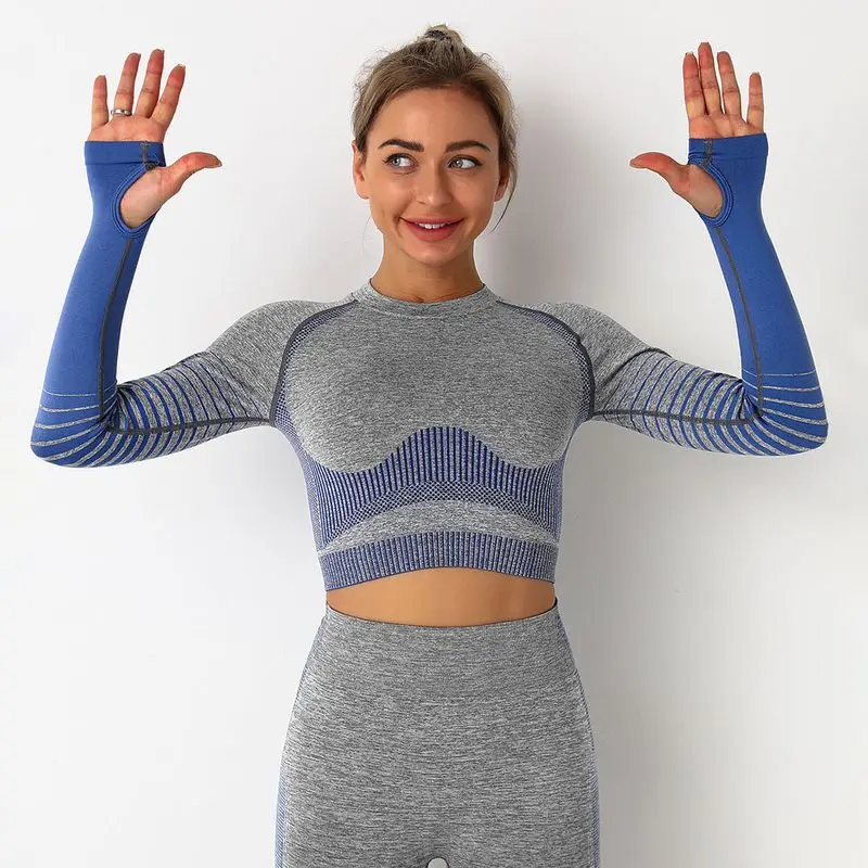 

Gradient Sports T-shirt Tights Quick-drying Gym Training Running Yoga Top Belly Button Seamless Long-sleeved Jogging Clothes