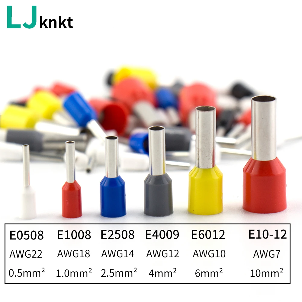 

500X E0508/7508/1008/1508/2508/4009/6012/10-12 Insulated Block Cord End Terminal Crimp Ferrules Terminals Tubular Wire connector