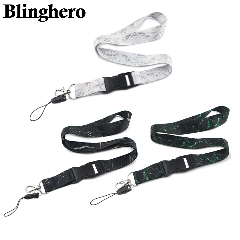 CA1187 черный белый мраморный узор шейный ремешок Ремешок для ключей ID карты