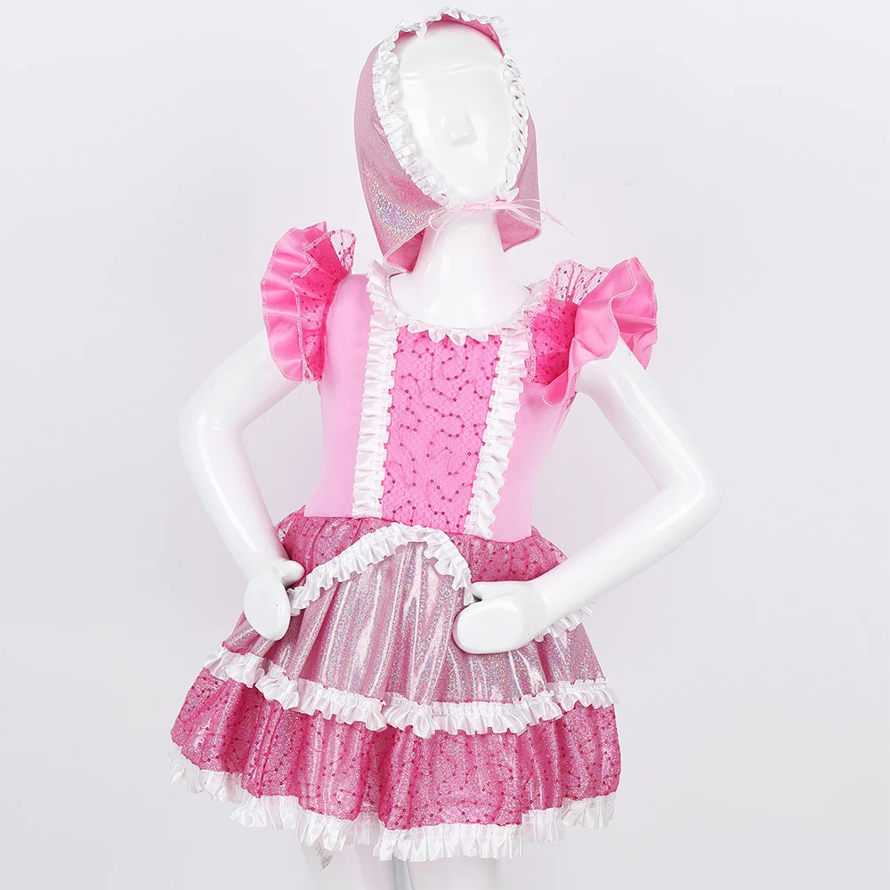 Балетное платье для девочек Одежда танцев плиссированное с короткими рукавами и