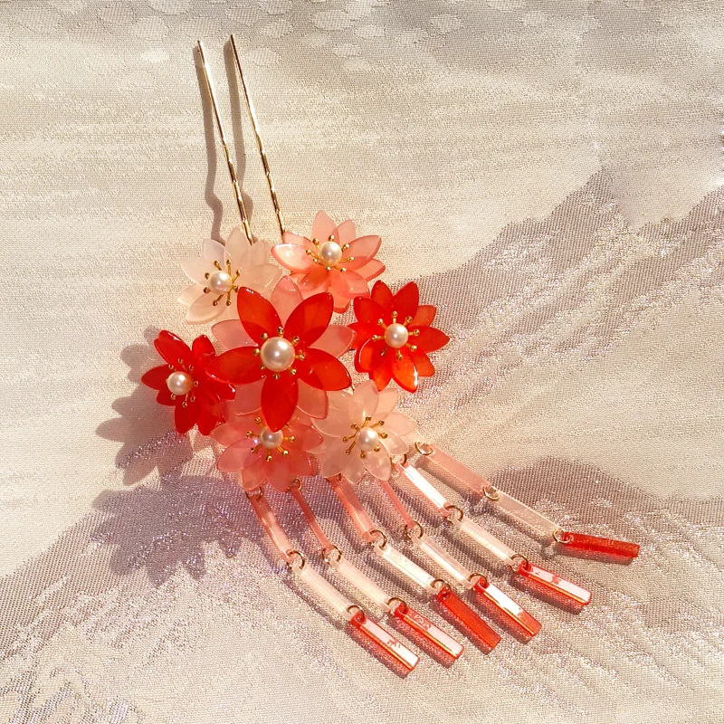 1 шт. заколка в классическом японском стиле с кисточками и Сакурой Ступенчатая