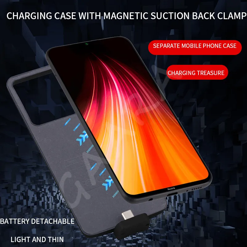 7000 мАч тонкая батарея чехол для Xiaomi Redmi Note 8 магнитный беспроводной внешний резервный чехол Redmi Note 8 Pro твердый блок питания