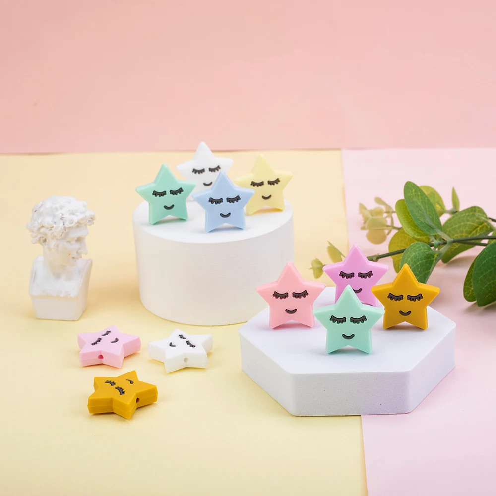 

Sunrony 10pcs New Cartoon Stars Baby Rodent BPA Food Free Silicone Teething Nursing Pacifier Silicone Beads