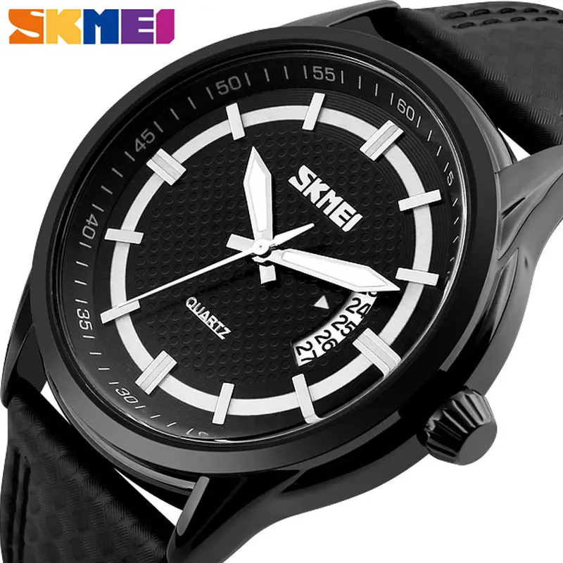 

SKMEI Sport Mens Watches Luxury Watch Calendar Display Leather Band 5Bar Waterproof Quartz Wristwatches Relogio Masculino 9116