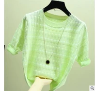 30pcslot casual style woman o neck knitted blouse female summer short sleeve stripe top lady summer spring top