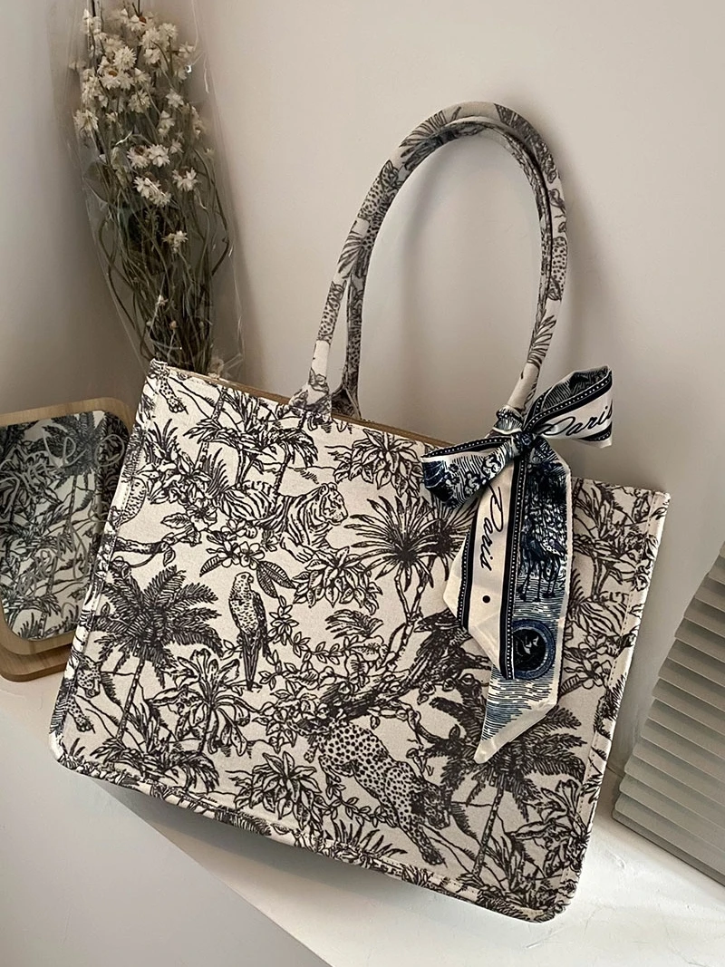 

Large-capacity embroidery portable tote bag female new style handbag cotton linen canvas single shoulder messenger bag