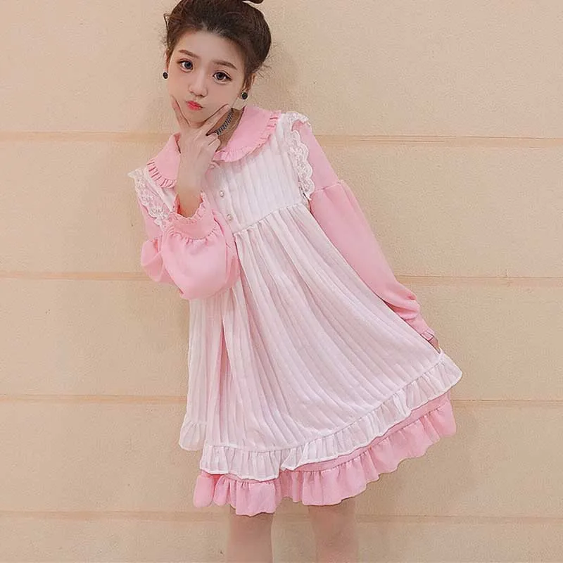 

Japanese Girl Lolita Dress Women 2 Piece Kawaii Cute Dress Princess Maid Sweet Vintage Ruffles Dress Red Black Pink Dress Women