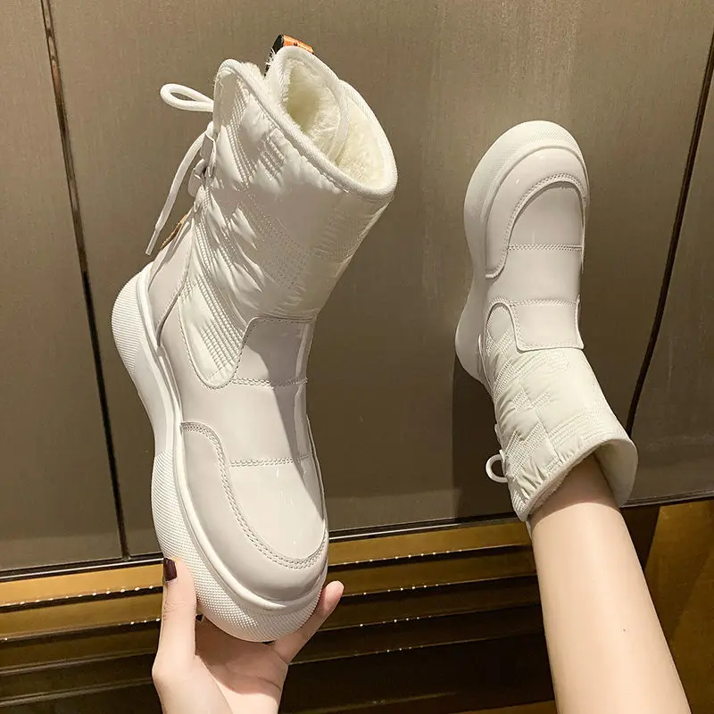 

Snow Boots Women's Autumn Winter 2021 New Lady Plus Velvet Thick Warm Cotton Shoes Woman Mid Calf Waterproof Platform Short Boot