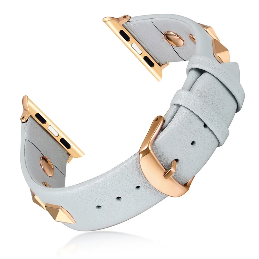 Correa de cuero con remaches para Apple Watch Series 6 SE, 5, 4, 3, 2, para hombre y mujer, 40mm, 44mm, 38mm, 42mm, nuevo diseño