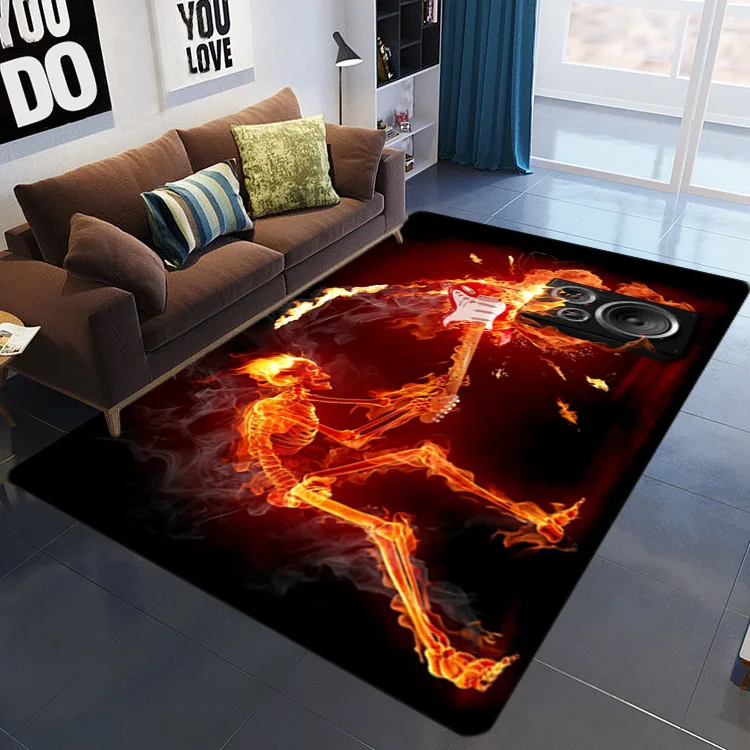 

Creative Flame Skull/Guitar Pattern Carpets For Living Room Bedroom Decor Floor Mats Skull Area 3D Halloween Rugs Party Printing