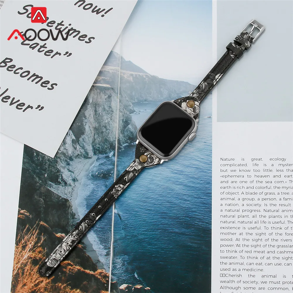 Ремешок для часов из натуральной кожи 11 цветов Apple Watch 38 мм 40 42 44 iwatch 5 4 3 2 1|Ремешки