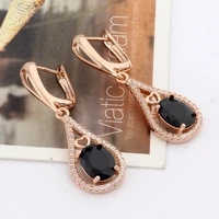 new trend rose gold color fashion jewelry micro wax inlay black zircon drop earring for women hollow oval unusual earrings