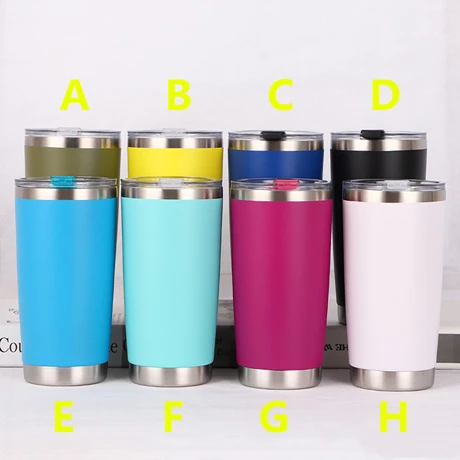 Powder coated 50 шт./лот, 20 унций, термосы, кружки для кофе, стакан для воды, чашки для путешествий, 18/8, нержавеющая сталь, с двойными стенками, изолированные, вакуумные - Цвет: Powder coated
