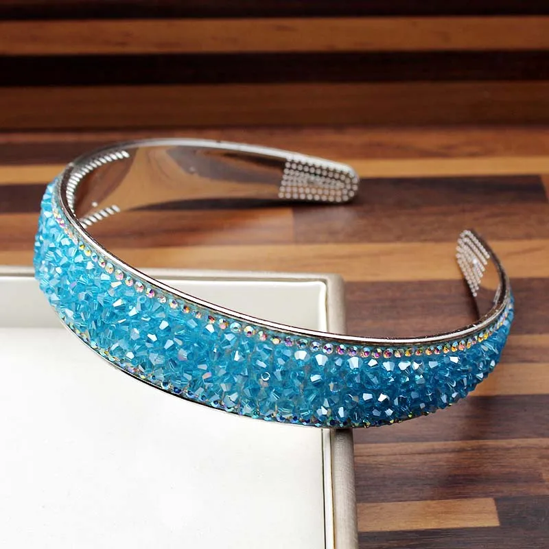 V Full Blue Crystal Европейские винтажные аксессуары для волос Роскошный Черный Фиолетовый кристалл барокко лента для волос Элегантные Стразы Бриллиантовая розовая Женская повязка на голову - Окраска металла: V Full Blue Crystal