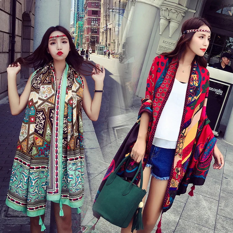 2020 толстый саржевый хлопковый шарф с этническим принтом теплая женская накидка