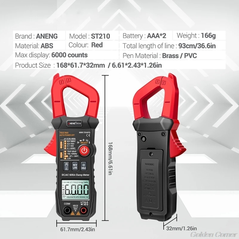

True RMS 6000 Counts Professional Clamp Meter DC/AC 600A Digital Multimeter Clamp Current Tester ST210 Eletric Tool M09 21