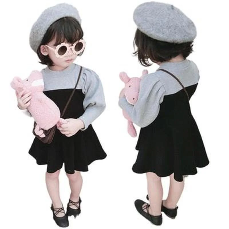 

2021 girls new summer children's cotton long-sleeved puff sleeve dress fashion princess dress