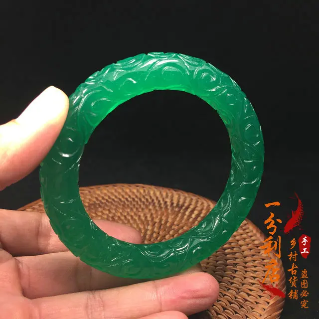 Натуральный зеленый нефритовый Браслет Из бирманского нефрита ручной резной