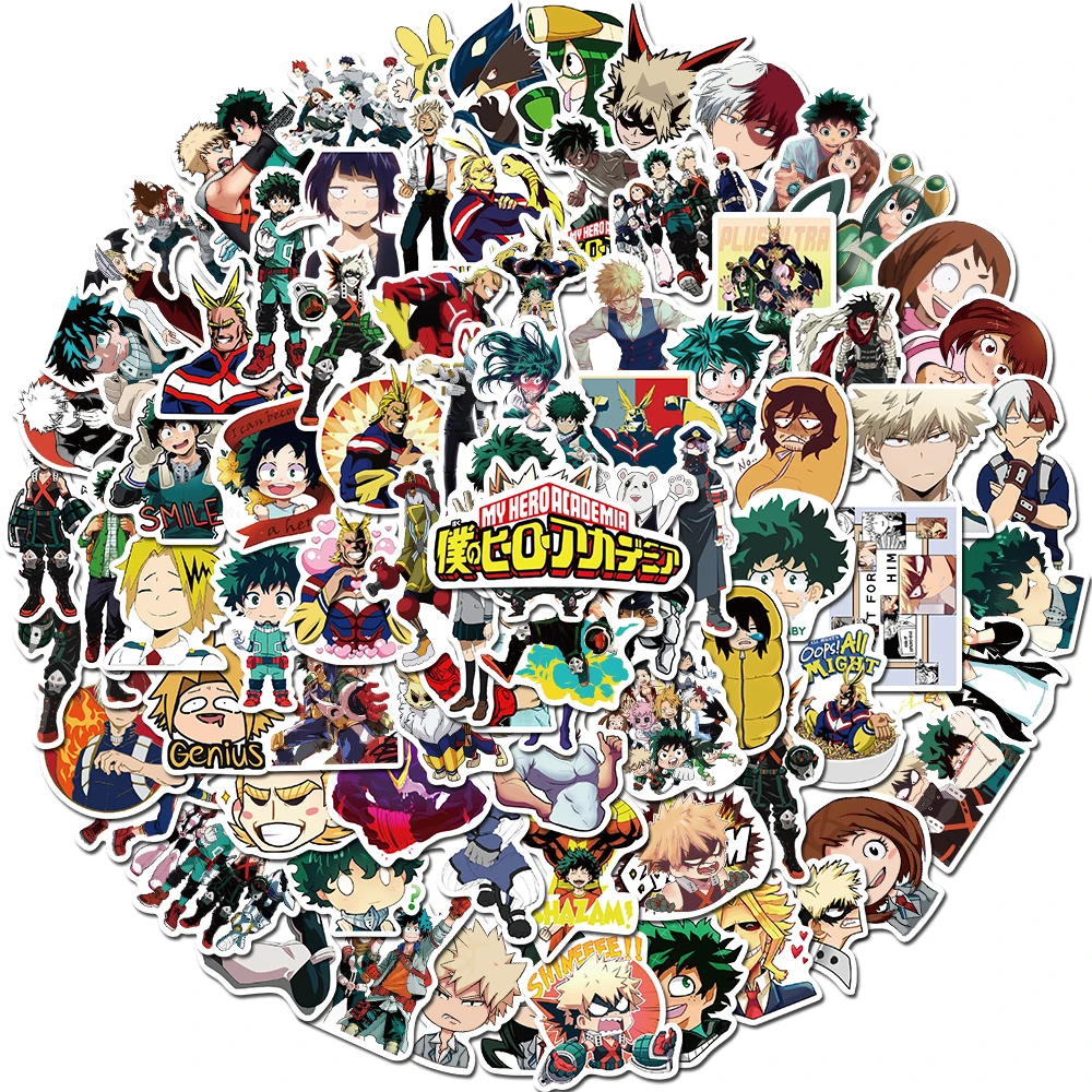 50/100Pcs My Hero Academia Anime Stickers for Laptop Skateboard Izuku Midoriya Might Boku No Hero Academia Character Decals