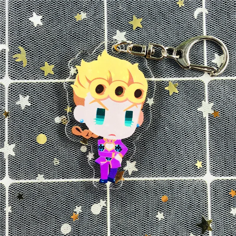 

Animation Laser Double-Sided Acrylic Keychain Jojo Bizarre Adventure Travel Key Chain Bruno Pendant Trinket Keyring