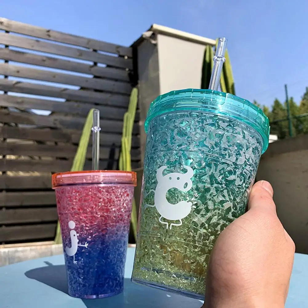

410ml Color Change Ice Cup Double-walled Ice Cold Drink Coffee Tea Cup Summer Hot Sale Iced Plastic Water Cup With Straw