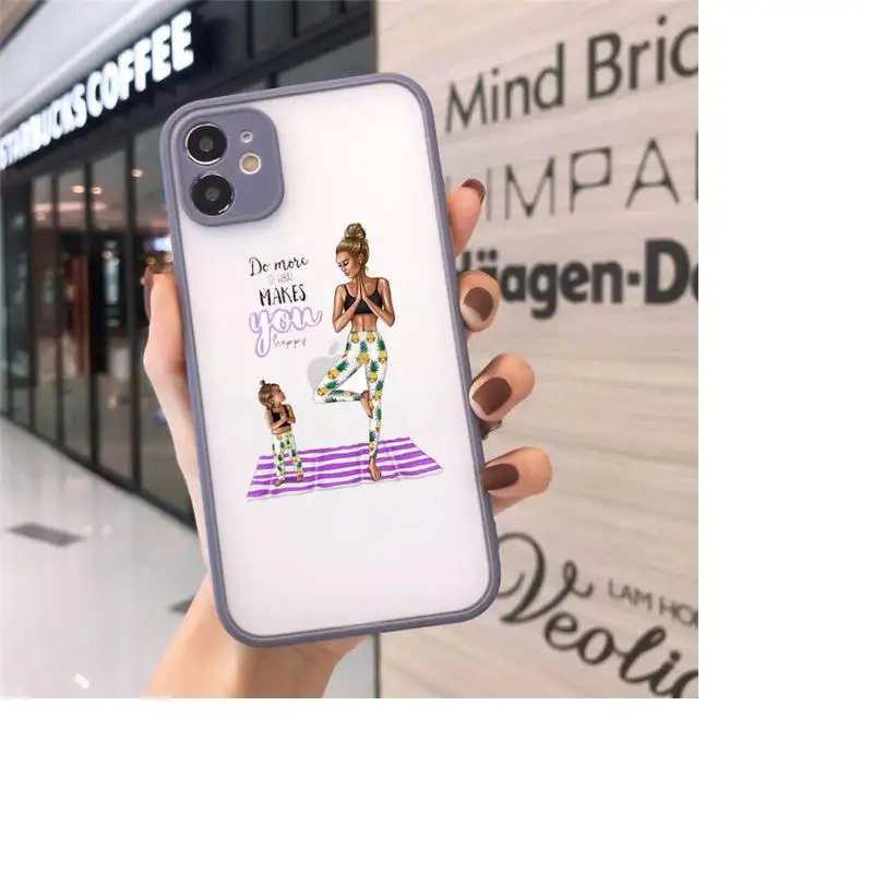 

Mom and baby Phone Case For iPhone 12 11 Mini Pro XR XS Max 7 8 Plus X Matte transparent Gray Back Cover