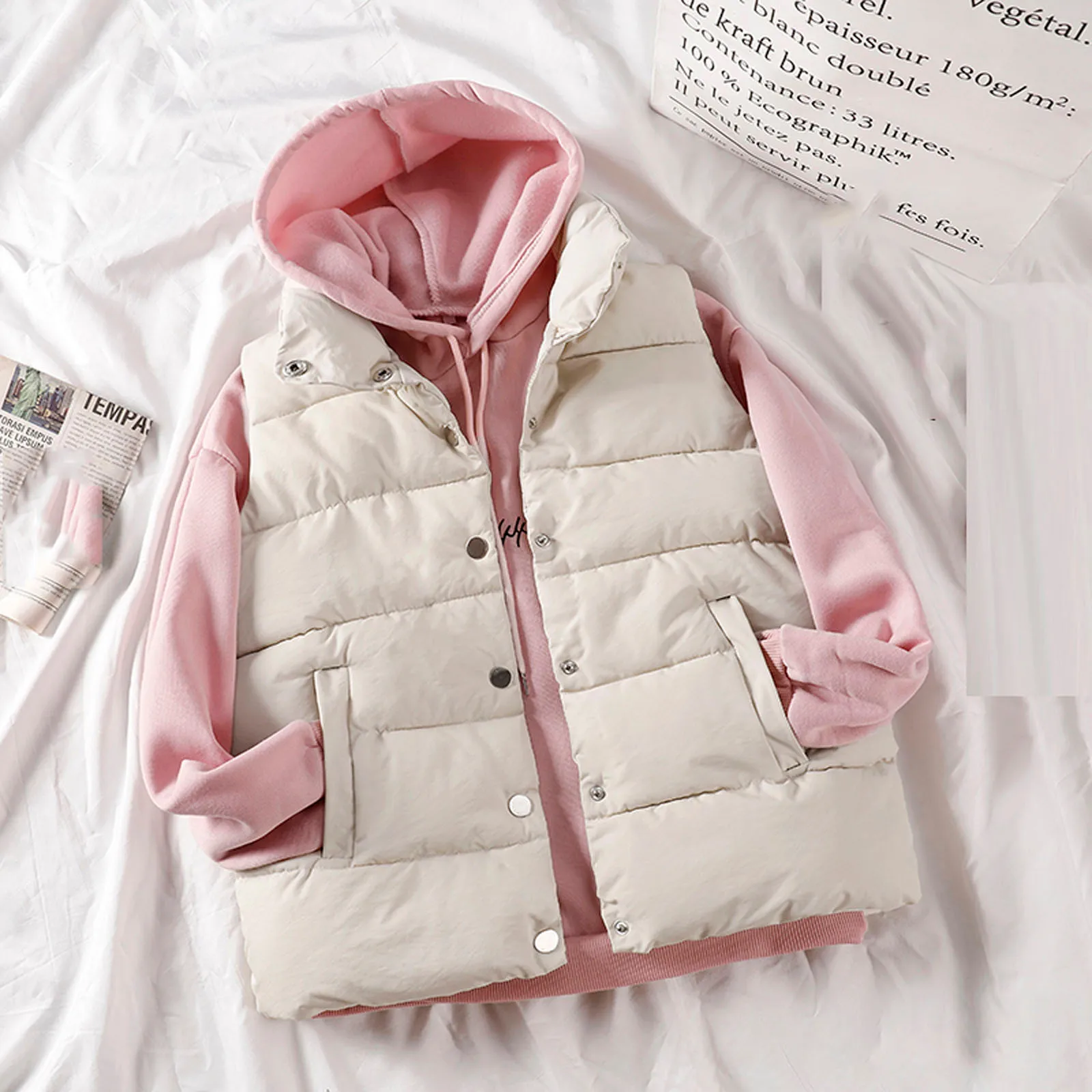 

Женский пуховой жилет с воротником-стойкой, однотонный зимний жилет, верхняя одежда, корейский пуховой жилет, куртка без рукавов